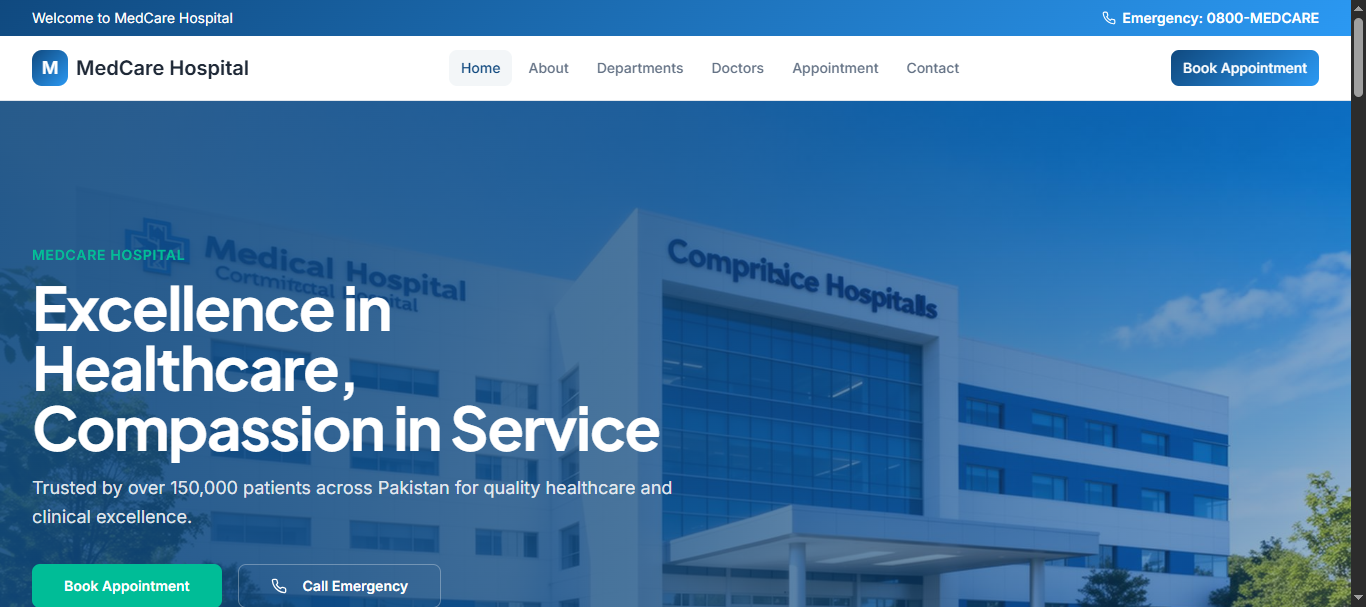 Medcare Hospital - Web Development, Healthcare Project Project Screenshot
